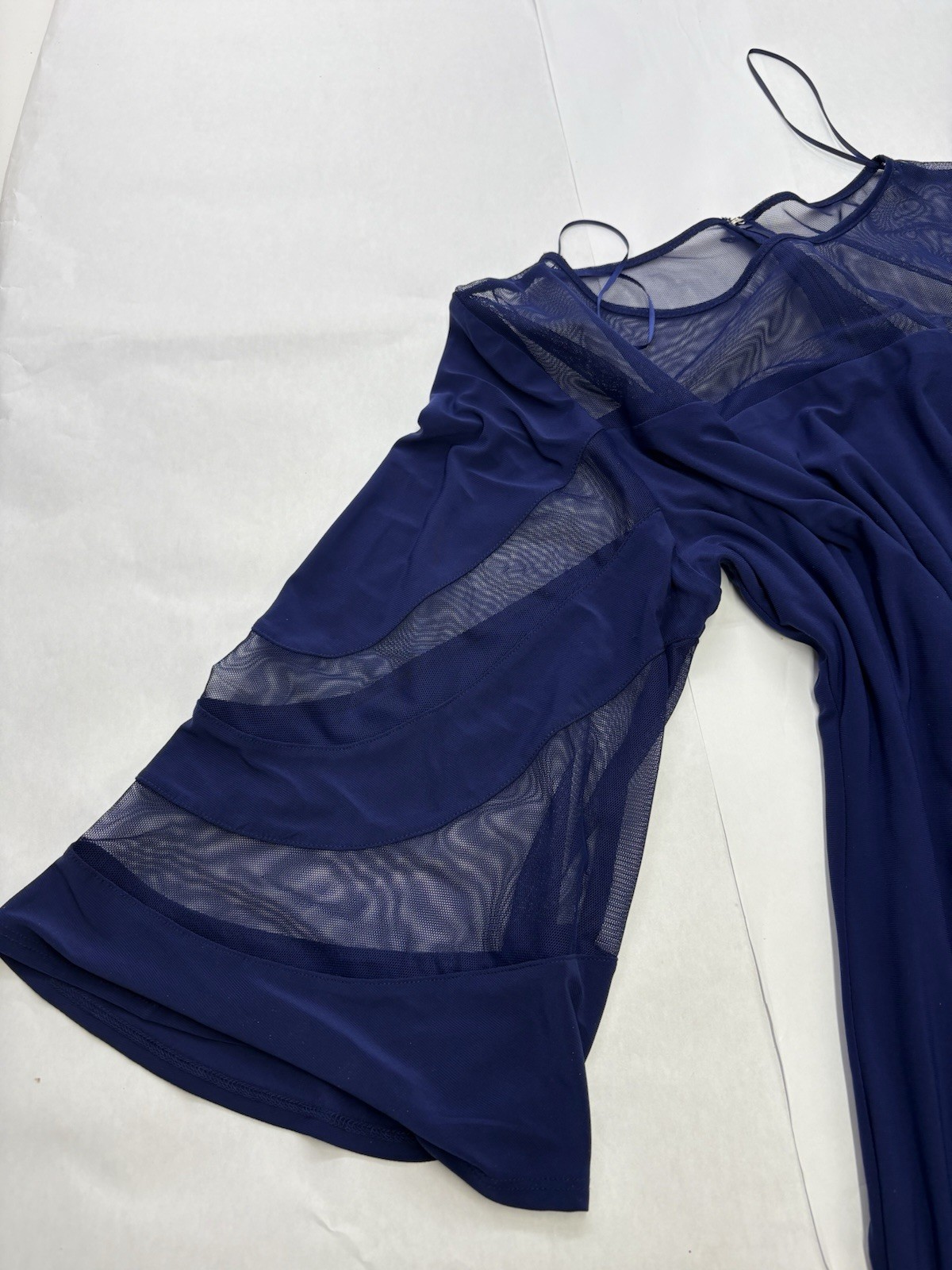 R&M Richards Womens 14 Royal Blue Formal Dress Mesh Bell Sleeve Cocktail Party