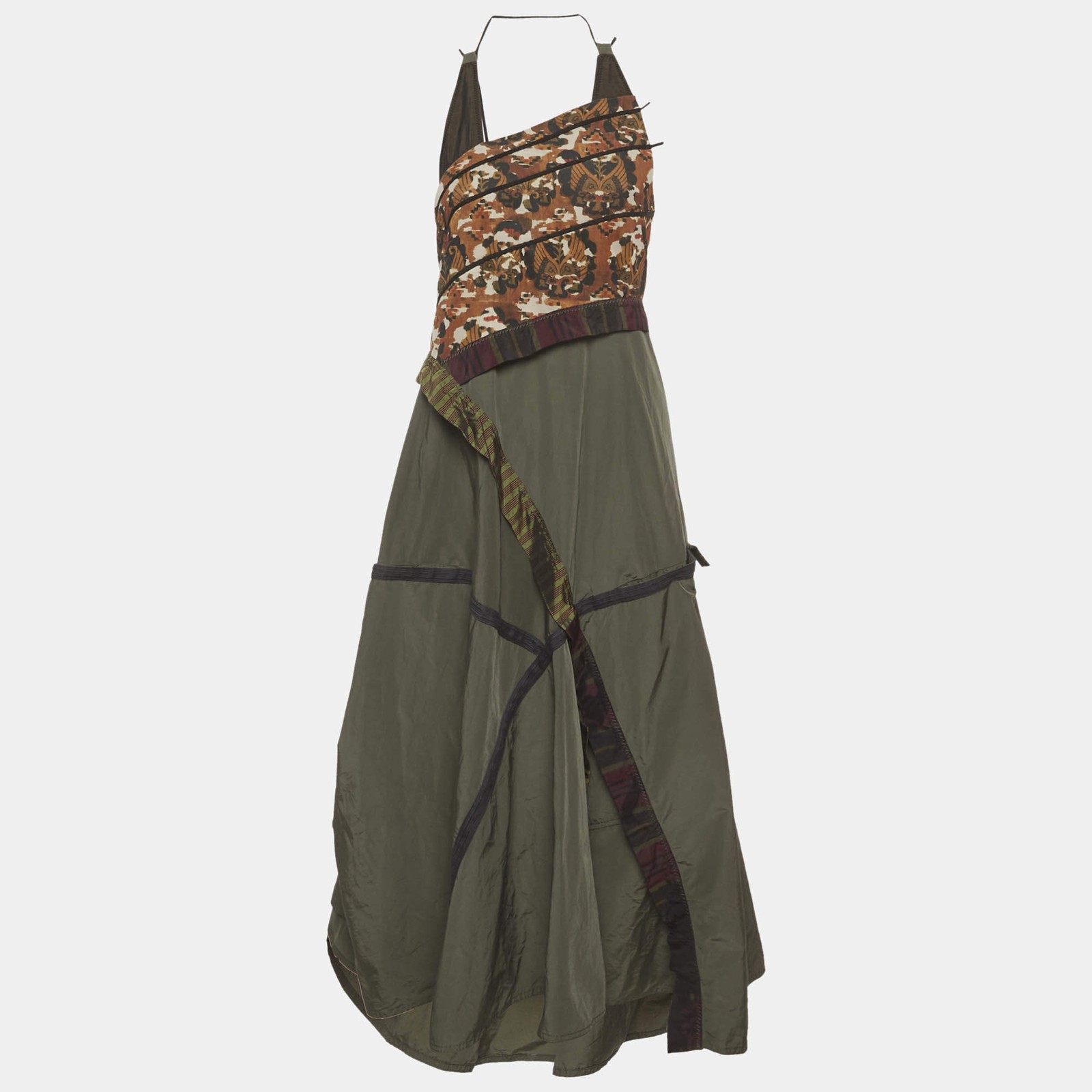 Bottega Veneta Olive Green Synthetic Asymmetrical Midi Dress M