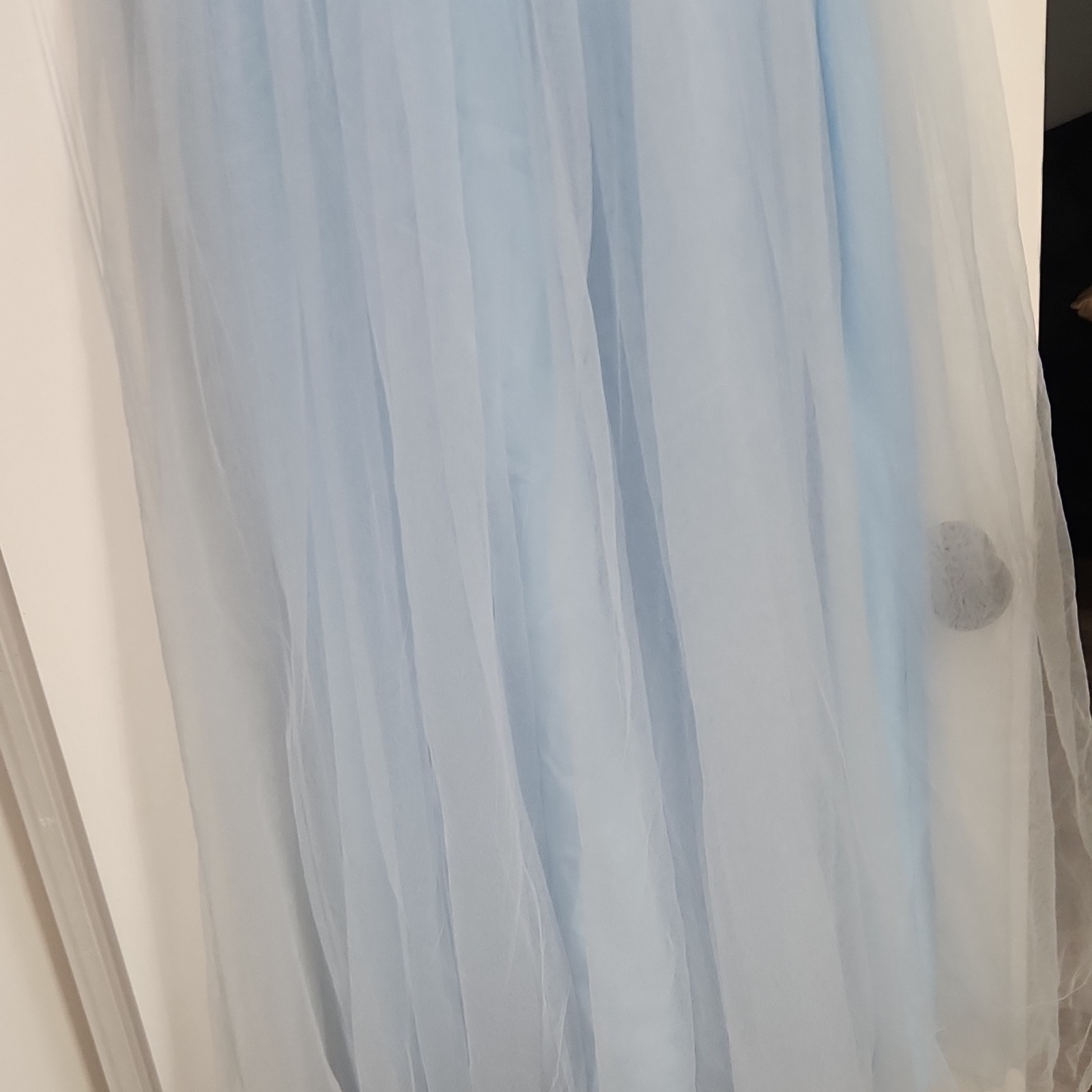 Blue Tulle Long Formal Gown, Silver Sequin Bodice, Satin Bow, Size 4