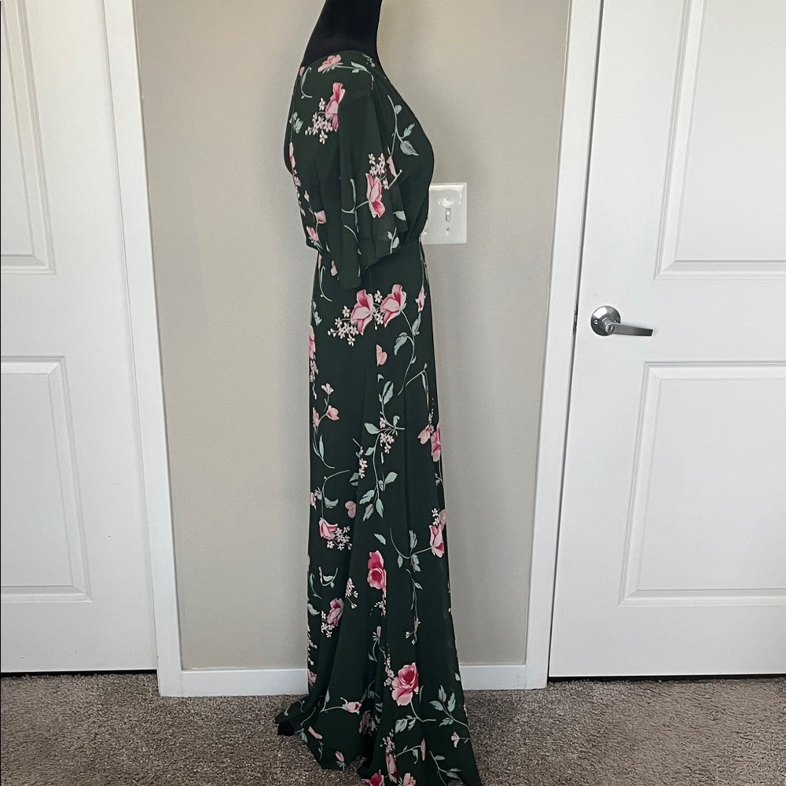 Privacy Please – Dark Green Floral Maxi Dress