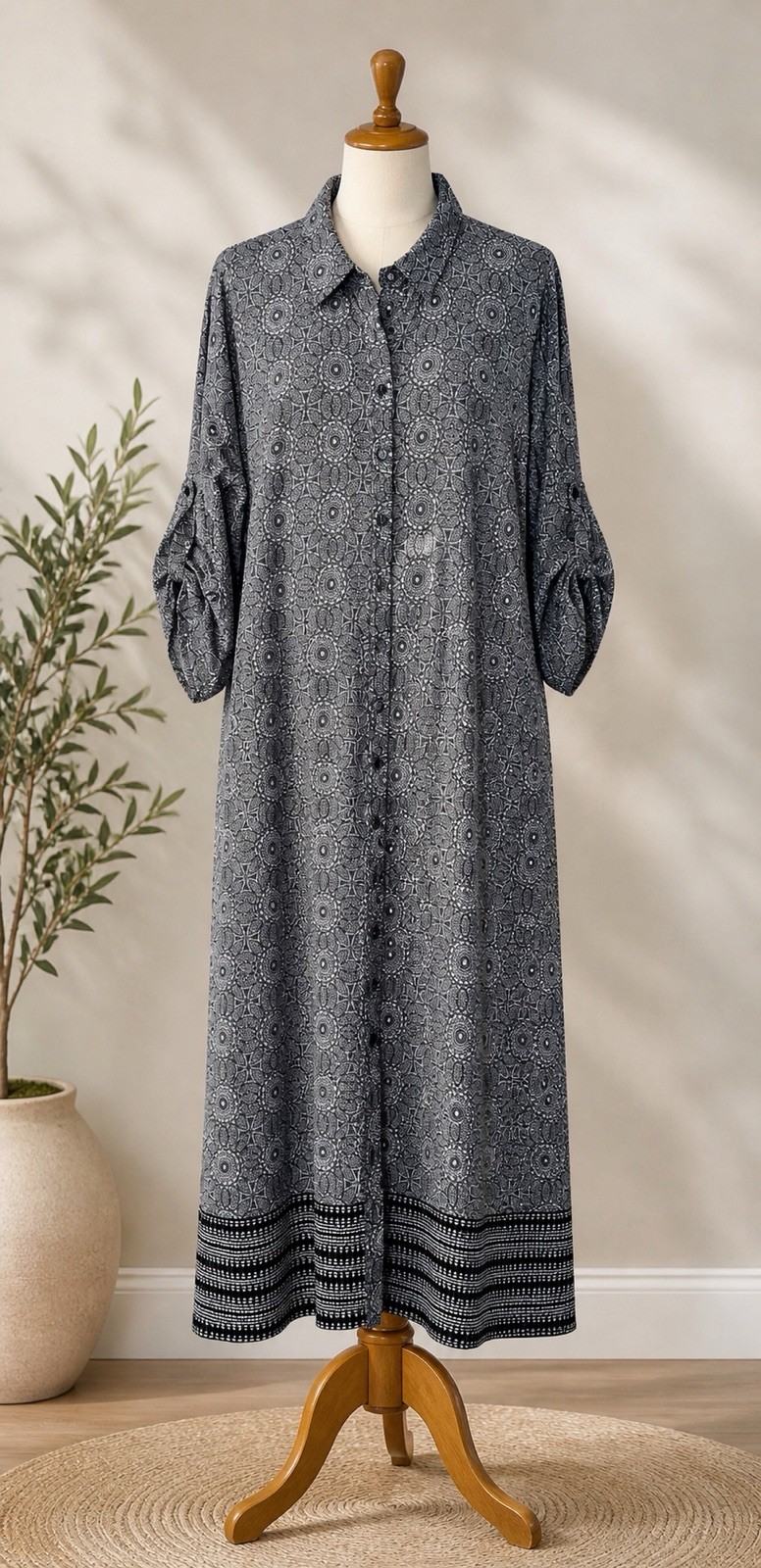 tacera black white geometric shirt dress roll tab sleeve collared size 2x