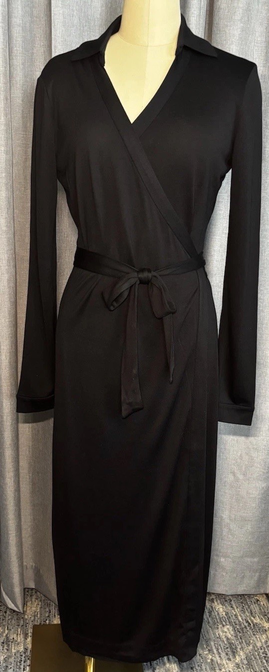 NWT QUINCE 100% SILK JERSEY MIDI WRAP DRESS Size Small Black MSRP $150