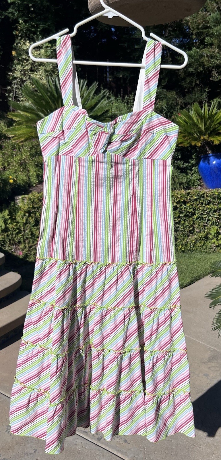 Vintage Nanette Lepore Cotton Bd Tiers Stretch Striped Colorful Sundress Dress 6