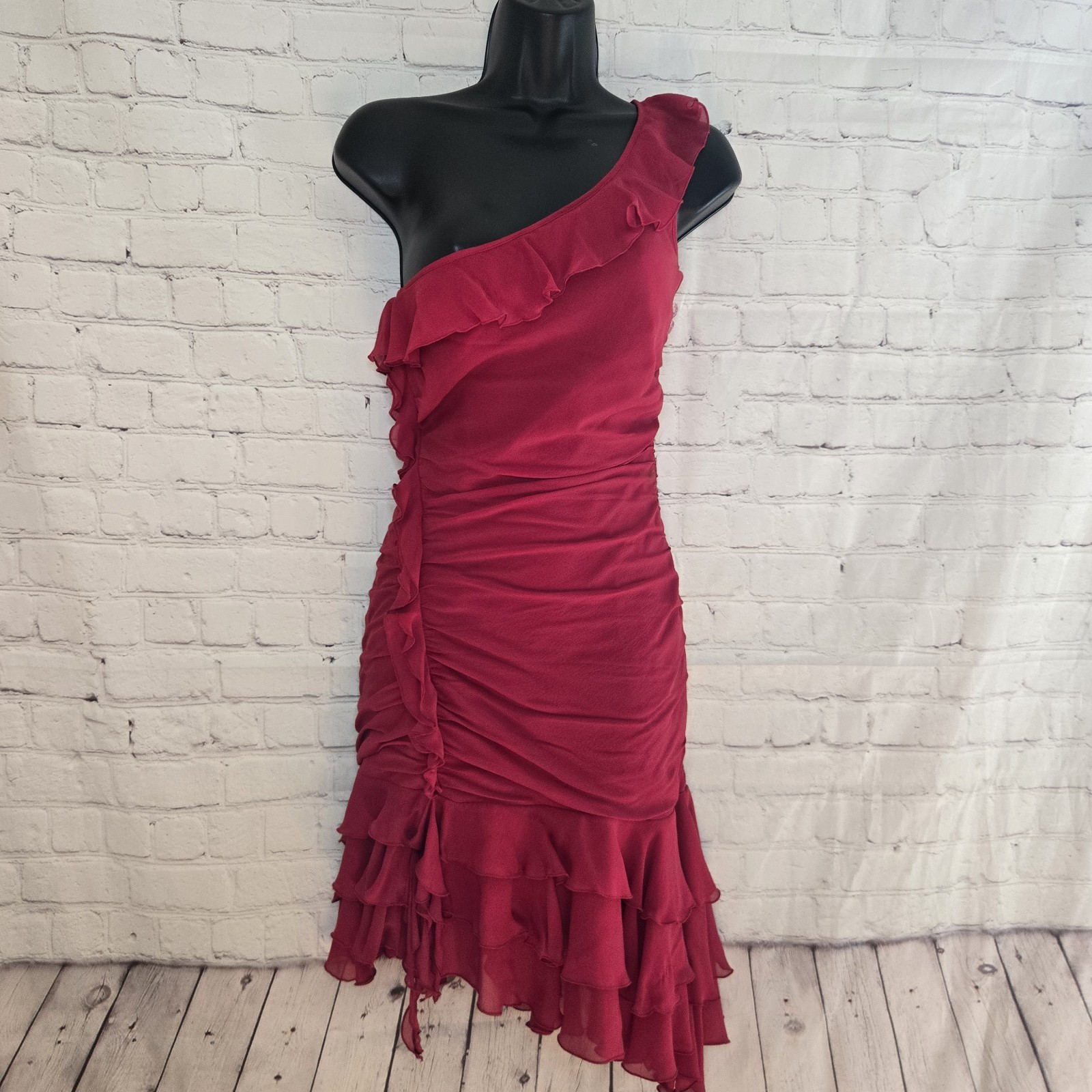Y2k Express 100% Asymmetrical ruffle hem mini dress one shoulder Fairy Siren