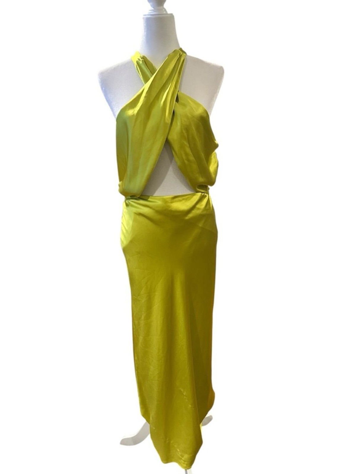 SIMON MILLER Satin Halter Chartreuse Prom Wedding Guest Long Slip Dress 10