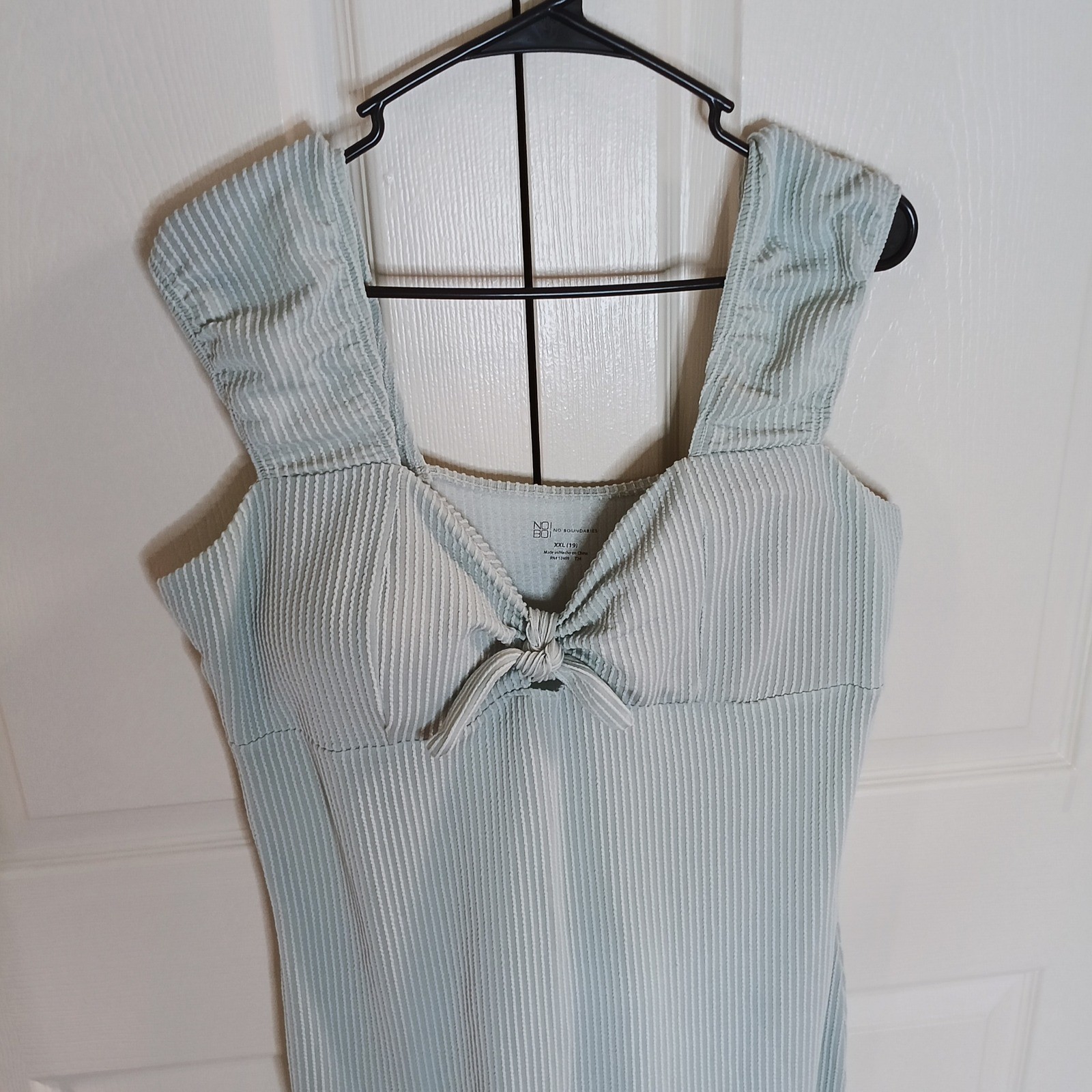 No Boundaries Light Blue Textured Midi Dress XXL 19 Tie Front Stretch Bodycon