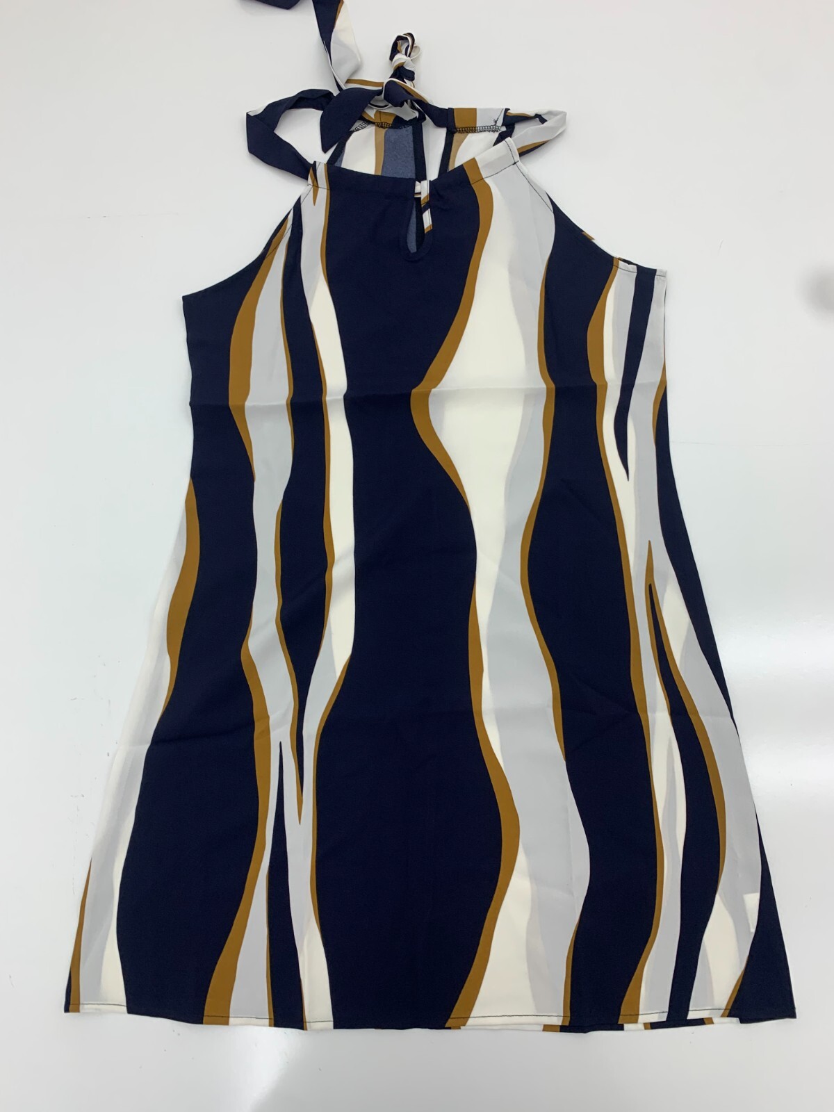 Womens Navy Blue White Gold Striped Tank Dress Size Medium