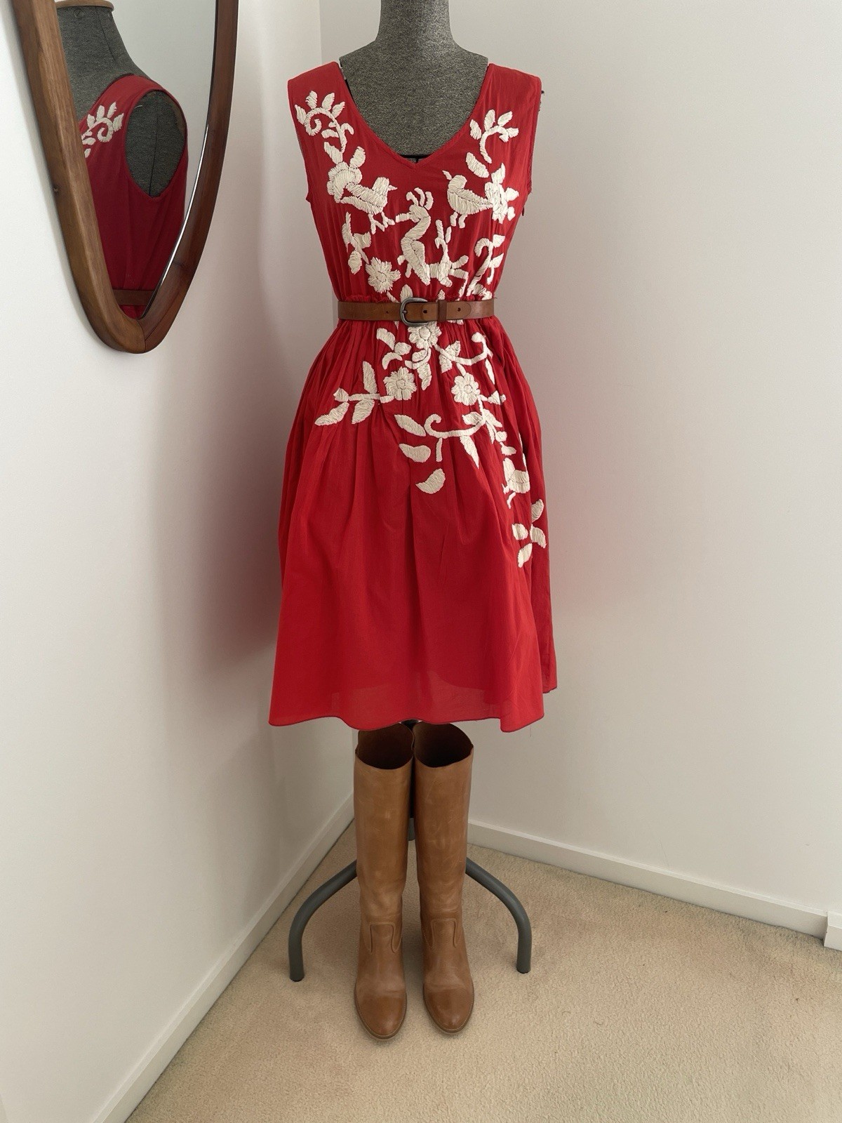 Husk Red Mexican Embroidered Boho Dress