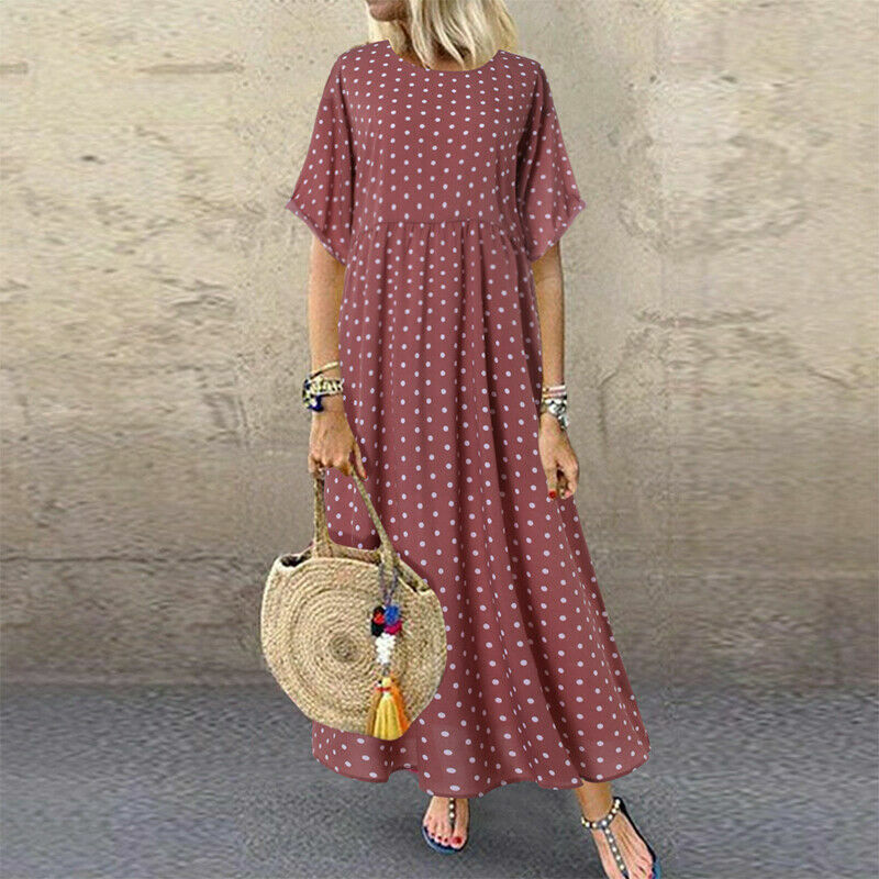 Long Flared Sleeve Summer Maxi Summer Dress Short Women Dress Dot T-Shirt Polka
