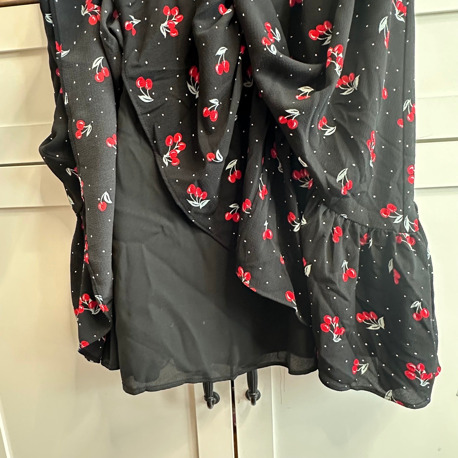 TALBOTS Cherry Print Fit & Flare Midi Dress Rockabilly Notch Neck Sz 16 Petite