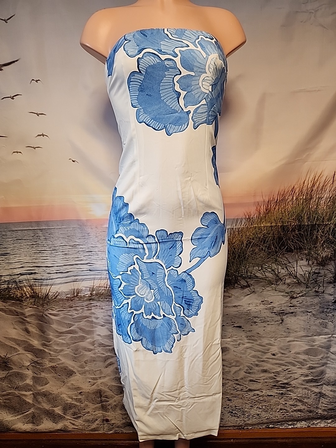Nwt Commense Women’s White Blue Floral Dress Sleeveless Size Extra Small