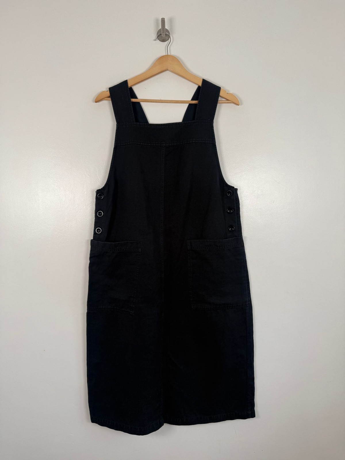 Toast Pinafore Dress Size UK 12 Black Cotton Linen Dungaree Overall Pockets