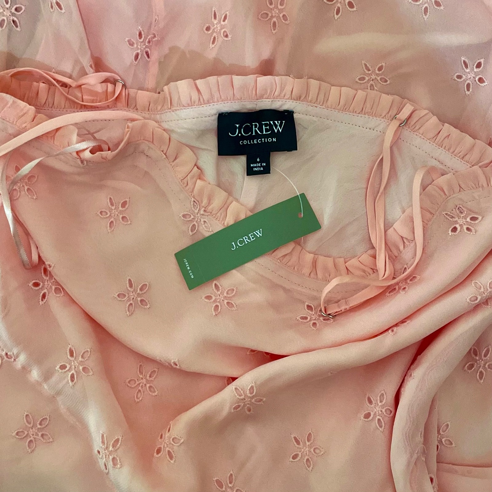 NWT!! J. CREW Collection Eyelet Maxi Slip Dress Blushed Peach Pink Fairy Size 6