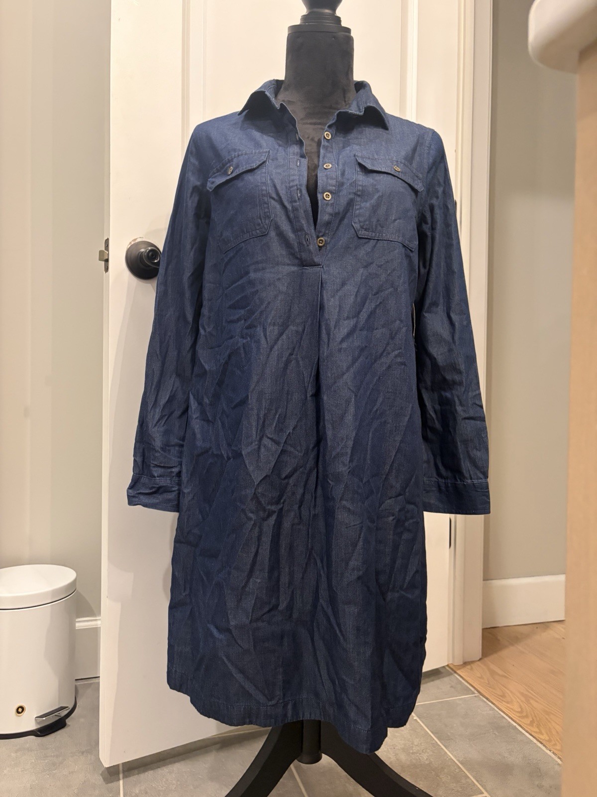 NWT Old Navy Womens Denim Tunic Shirt Dress Blue Dark Wash Long Sleeve XS