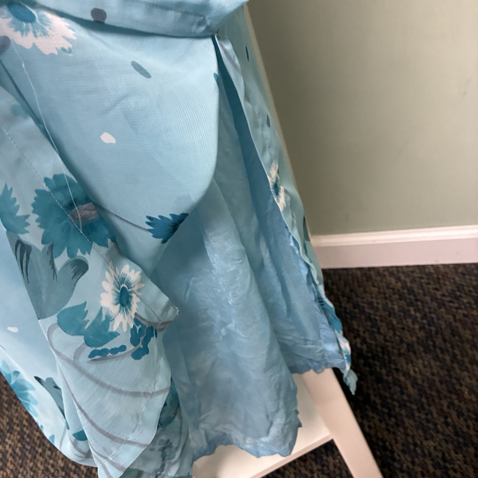 Vintage Sacred Threads Chiffon Maxi Dress M/L Floral Daisy Blue Semi-Sheer Y2K