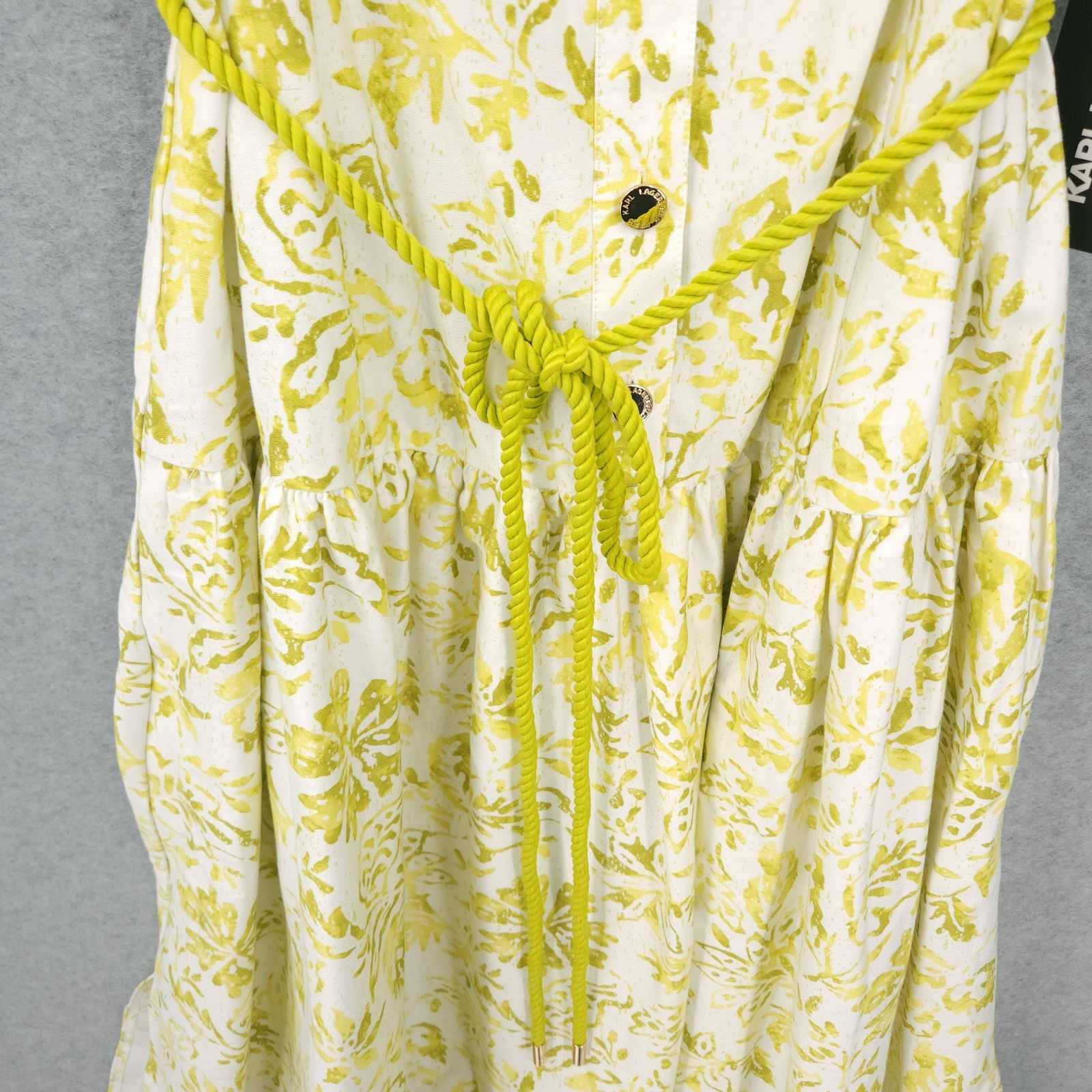 Karl Lagerfeld Square Neck Maxi Dress Rope Belt Floral Green Womens 16 NWT