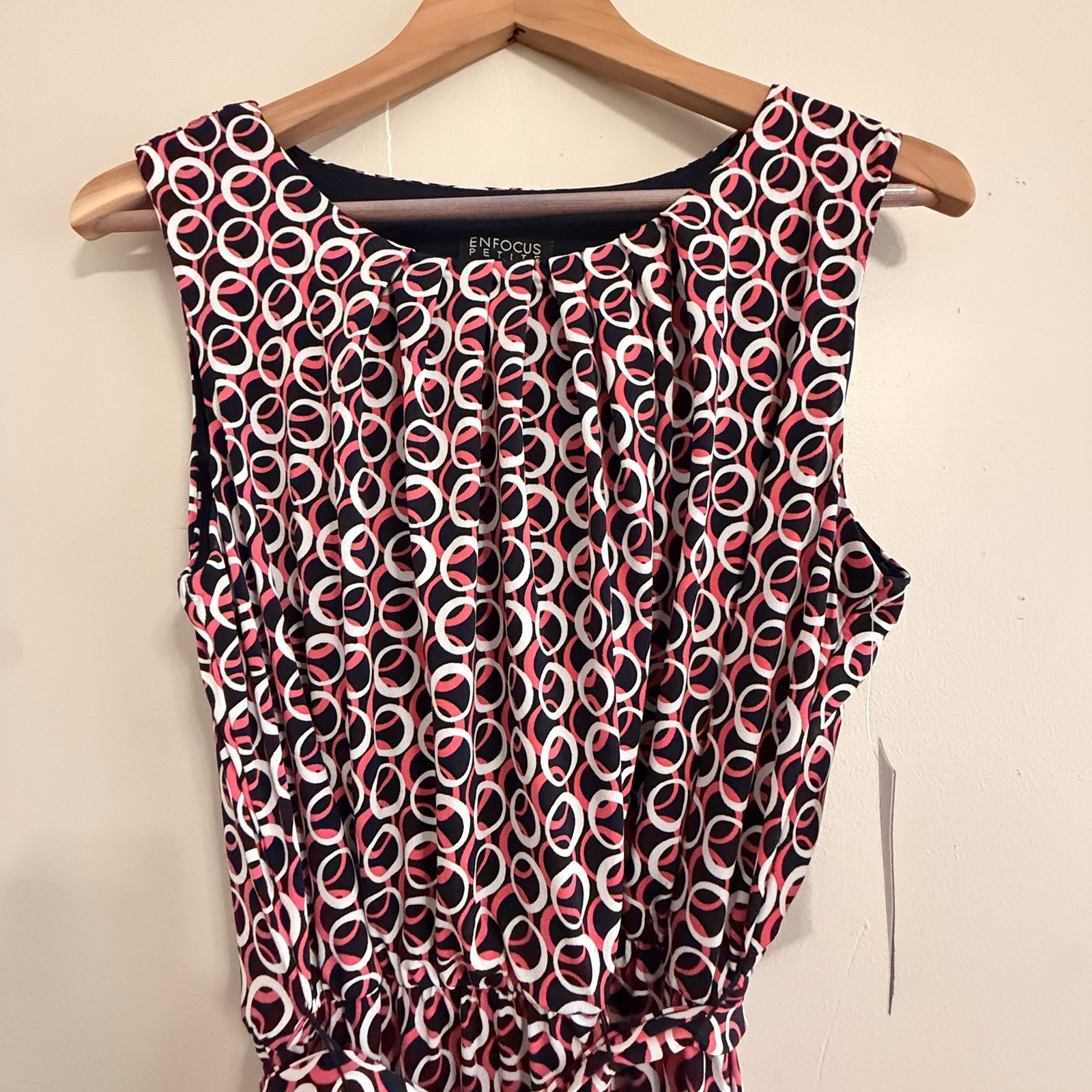 Women’s Sleeveless Geometric Sheath Dress Tie Waist Career Office Size 14P