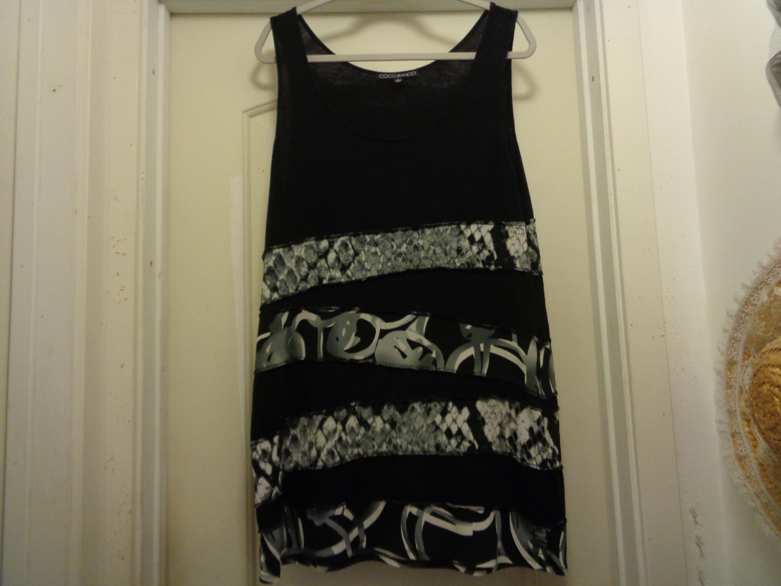 COCO BLANCO KNIT TUNIC BLACK WHITE GREY FUN DRESS L