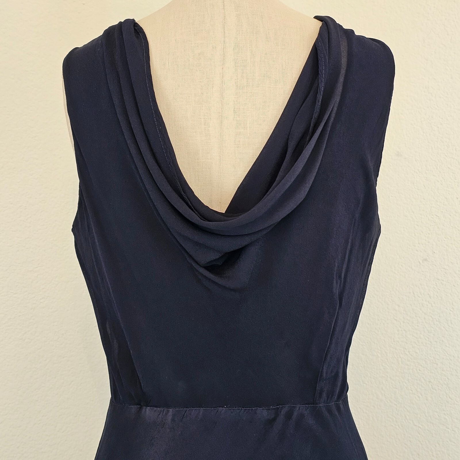 GHOST London Hollywood Claudia Cowl Back Gown Navy Blue Dress Sz L Floor Length