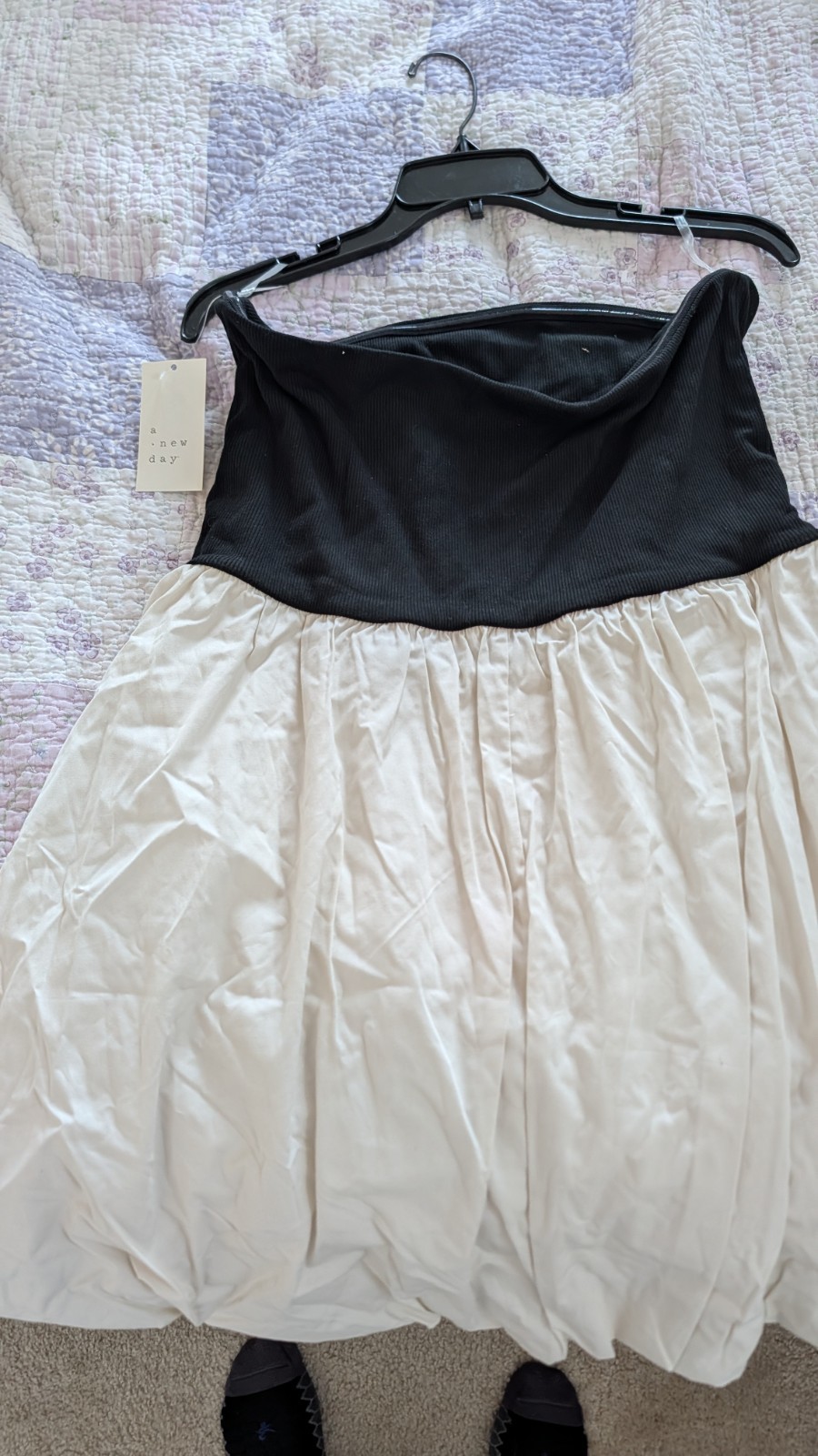 A New Day Tube Bubble Mini Strapless A-line Dress size L large Black/Cream NEW