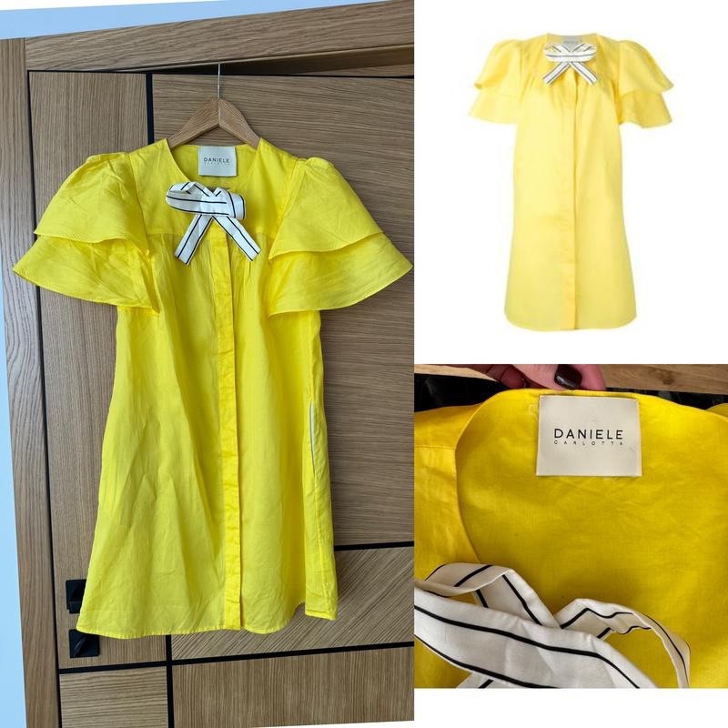 DANIELE CARLOTTA Yellow Ruffle Bow Dress IT 38 US 2 Designer Luxury Party