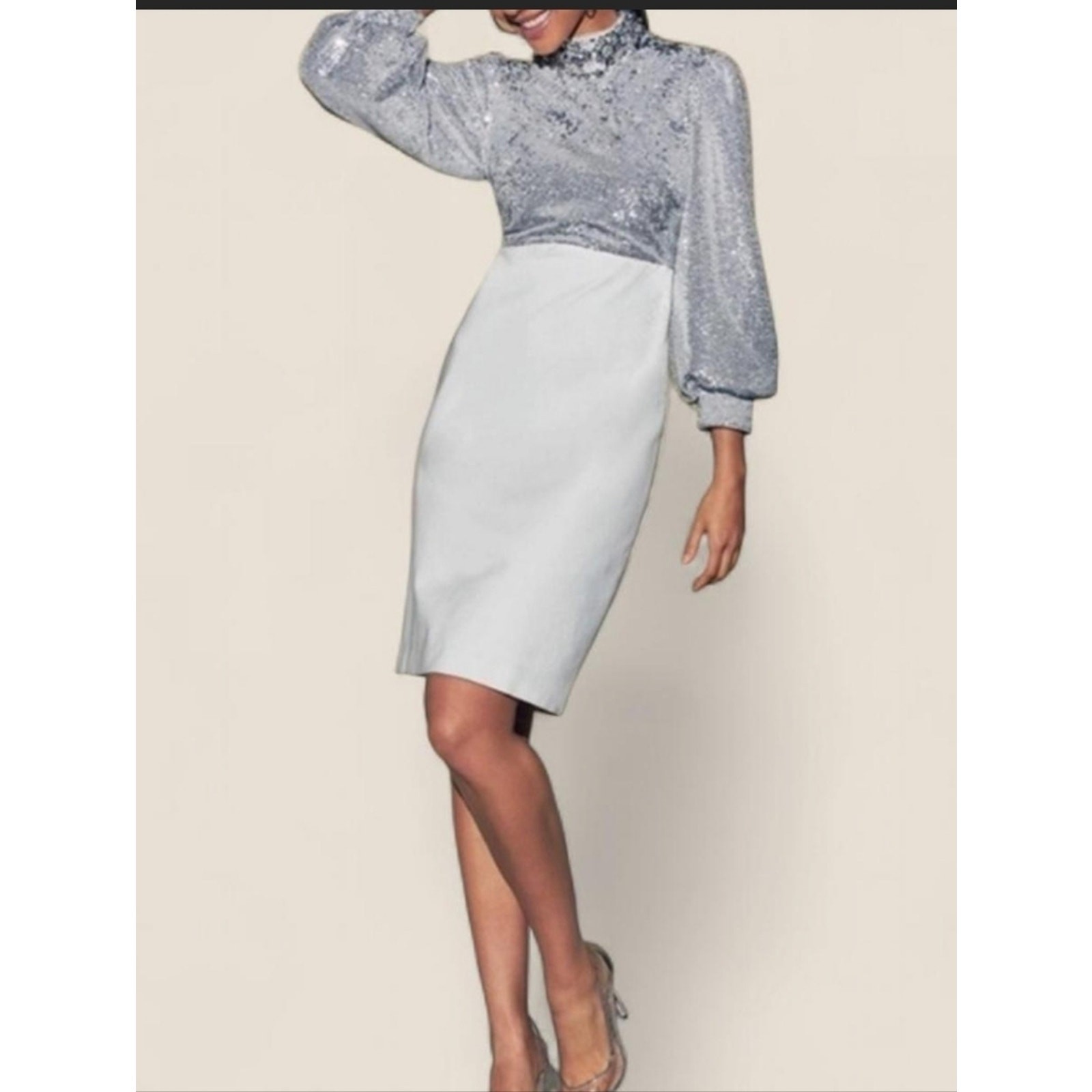 Boston Proper Silver Sequin Cocktail Dress