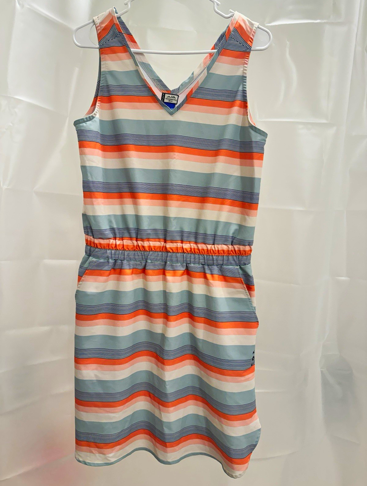 Kavu Women’s Striped T-Shirt Dress V-Neck Sleeveless Pockets Elastic M