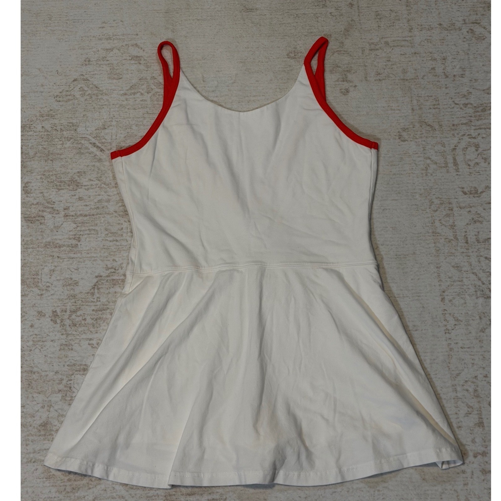FP Movement Free People Hot Shot Exercise Dress White Red Trim Large Activewear