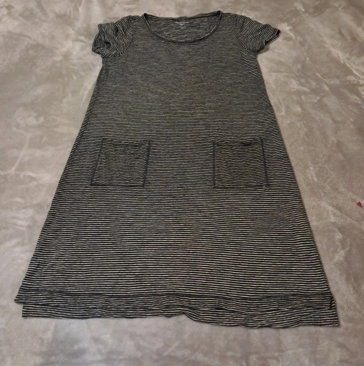 Eileen Fisher Stripe Round Neck Shift Dress Hemp & Organic Cotton Blend Sz S.
