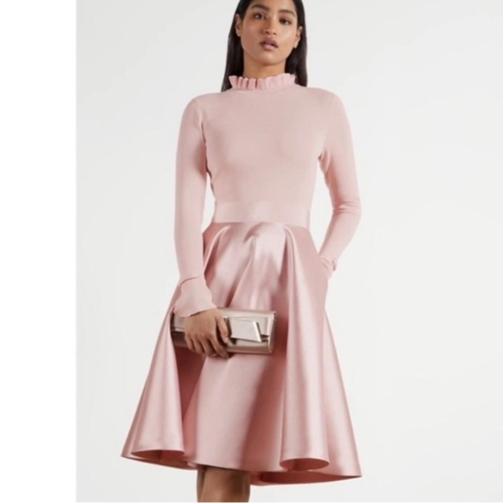 TED BAKER PINK ZADI FRILL FULL SKIRT DRESS SZ 6/ 8 US OR TED SZ 2