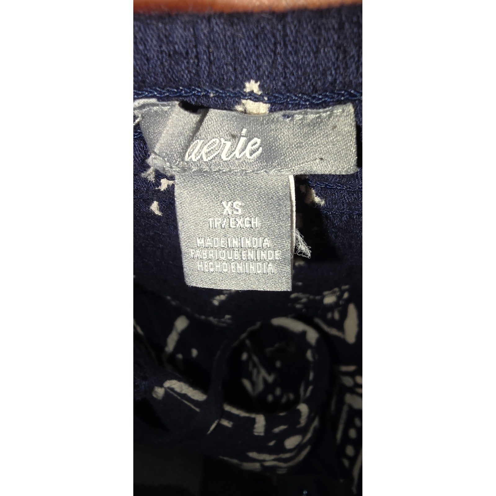 Aerie Womens Navy Blue White Geometric Print Cutout Smocked Maxi Dress XS cotton