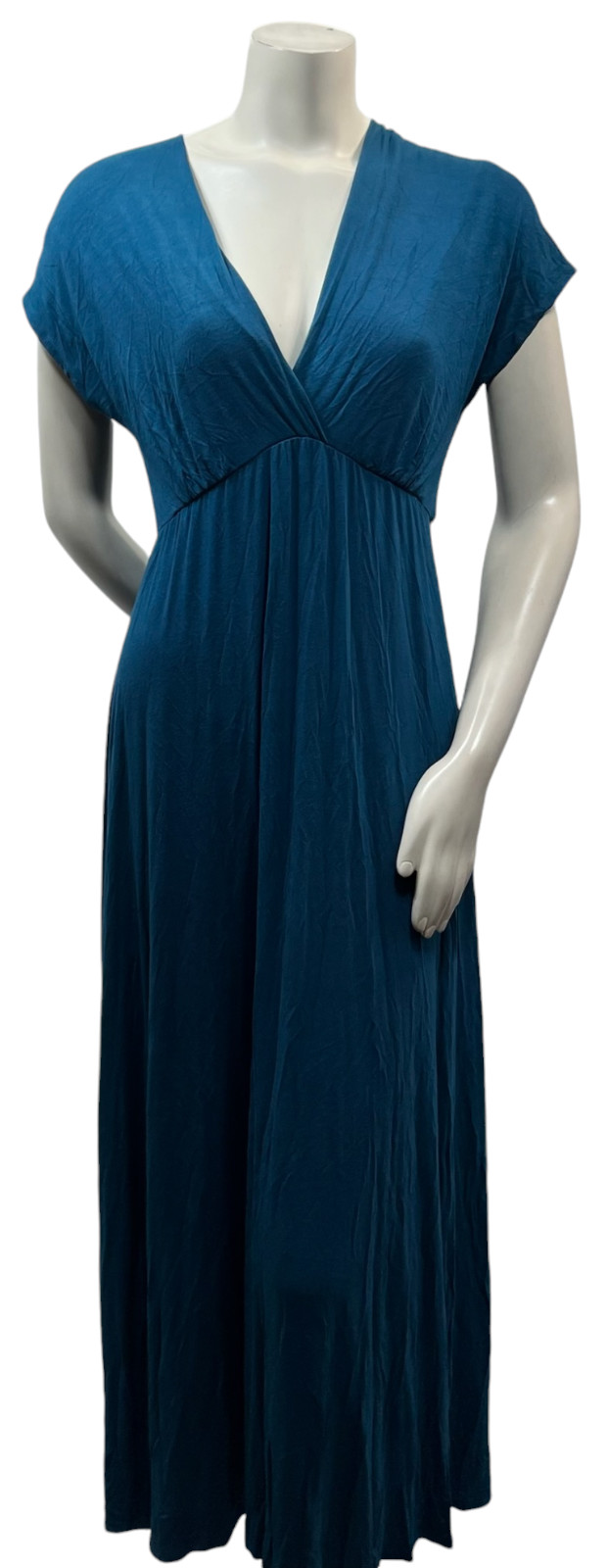 24 Seven Maxi Dress Womens Plus Size 1X Blue Cap Sleeve Vneck New