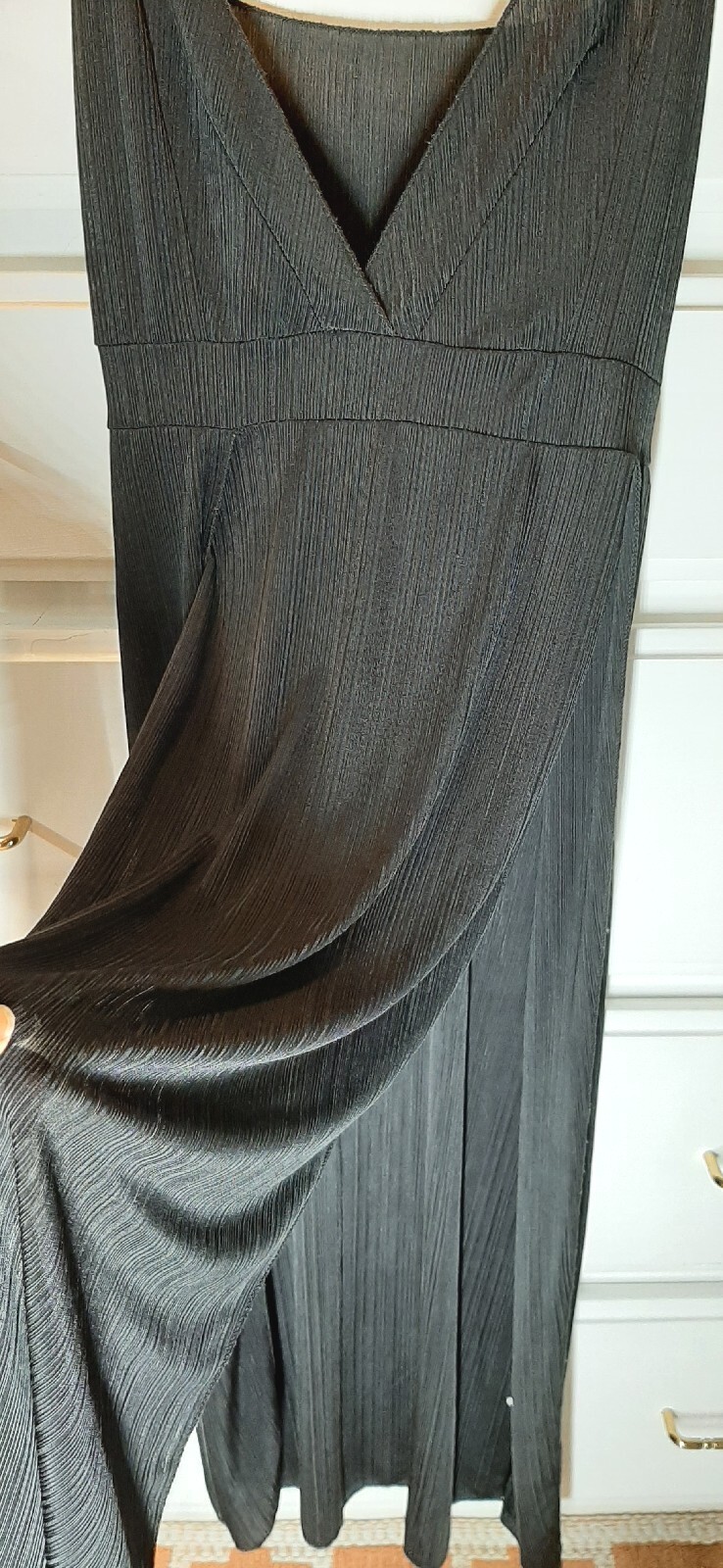 Black Semi Sheer Vneck Slip Dress Beach Cover-Up Maxi Dress Slit Thigh Size M