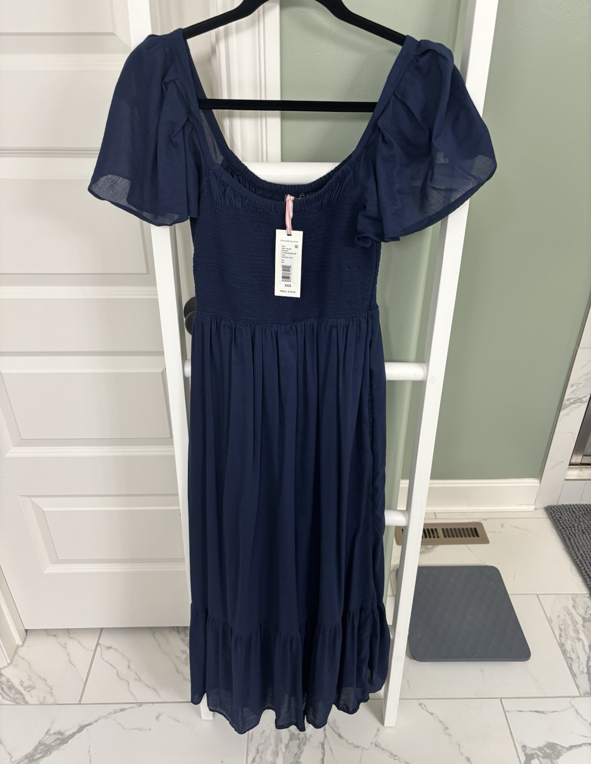 Vineyard Vines Nautical Navy Square Neck Flutter Sleeve Smocked Midi Dress XXS