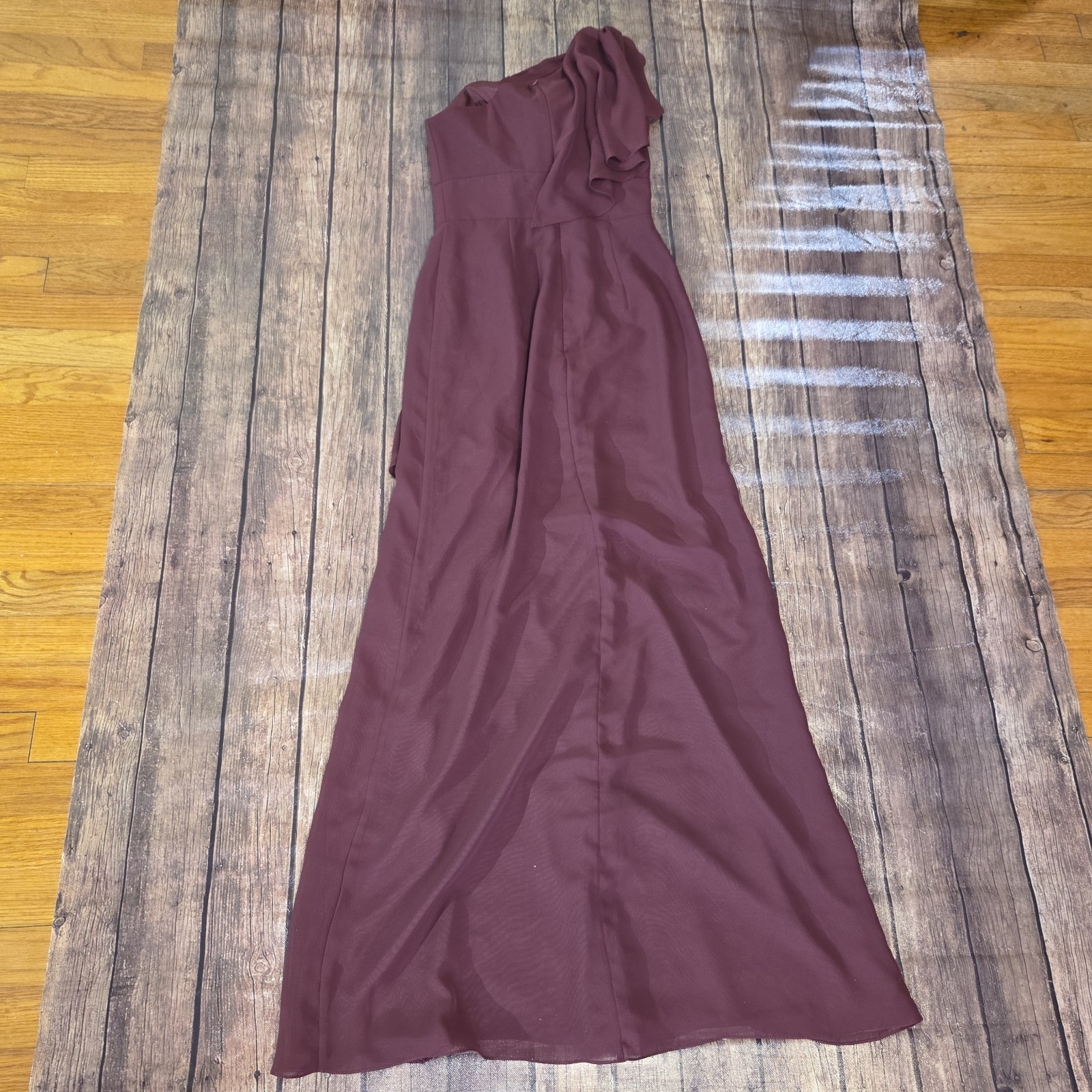 Stacees One Shoulder Chiffon Long Formal Dress Womens 2 Cabernet Front Slit