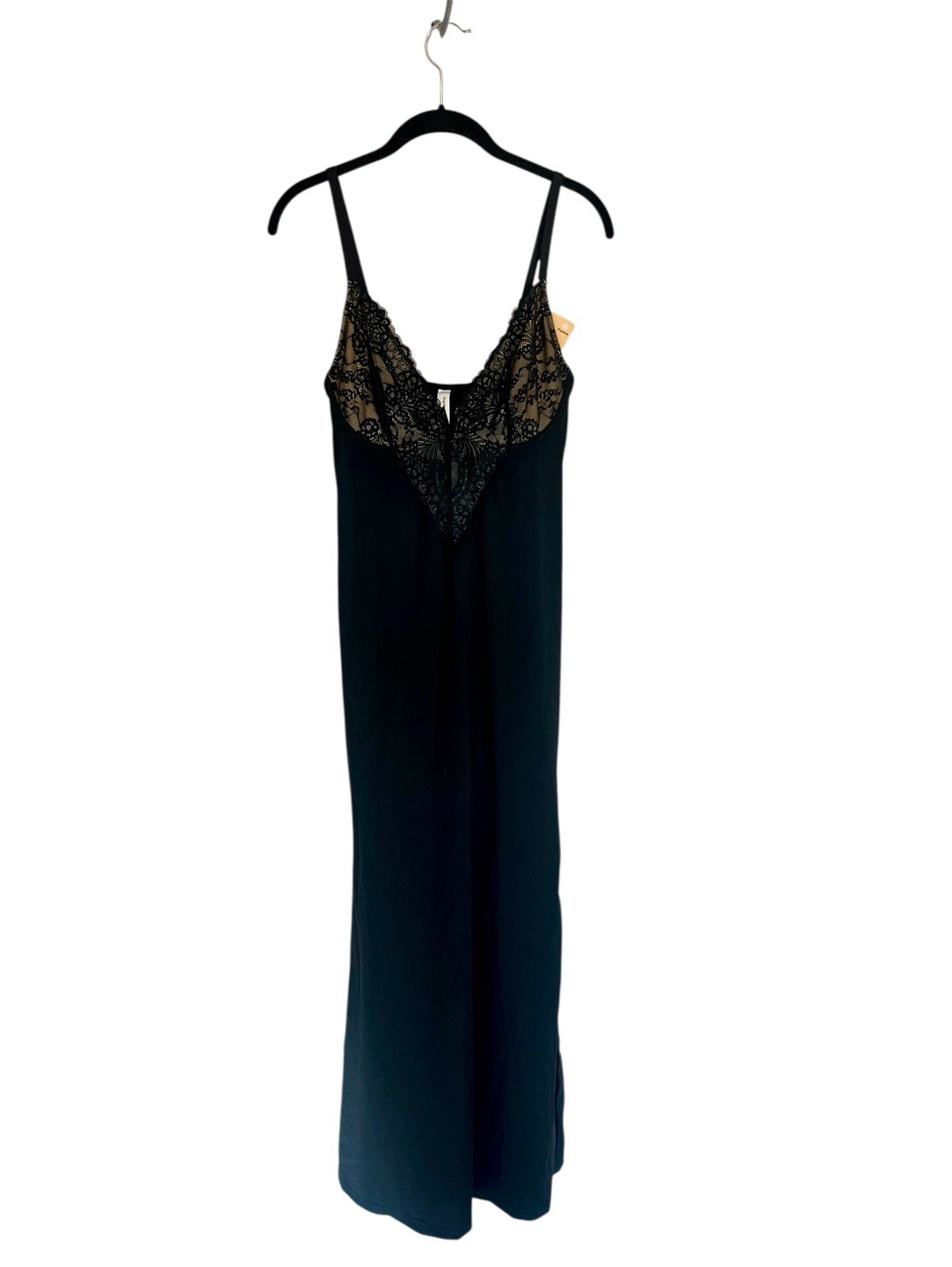 NWT Popilush Shapewear Lace V Neck Side Slit Slimming Maxi Slip Dress black L