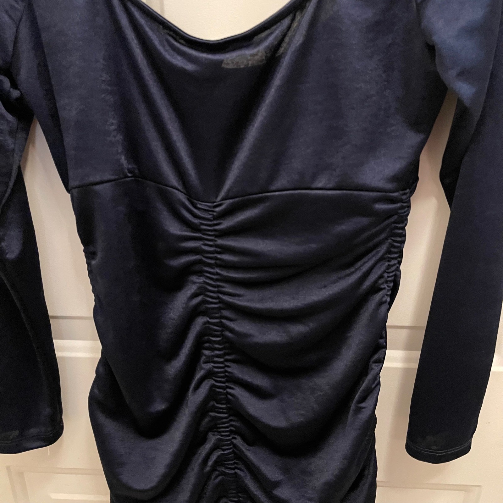 Speechless Navy Blue Ruched Bodycon Mini Dress Long Sleeve Womens XL