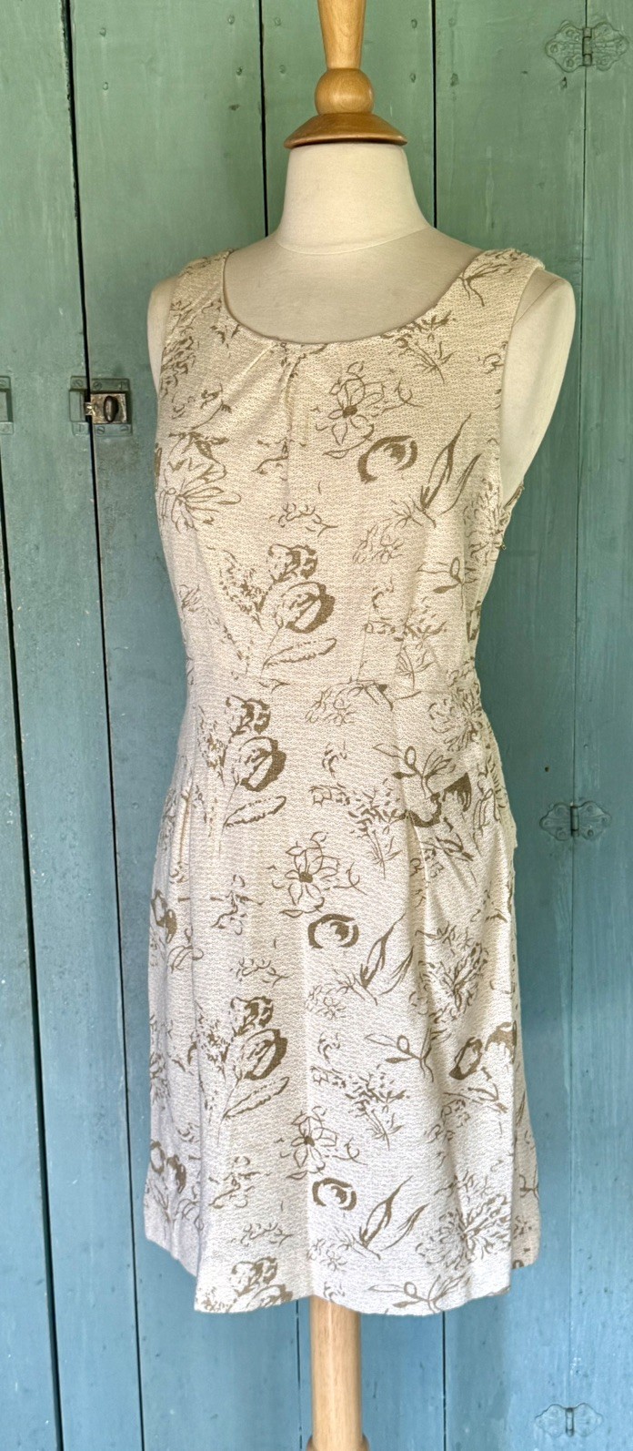 Moulinette Soeurs Sheath Dress Brocade Jacquard Cream Gold Peplum Open Back 6