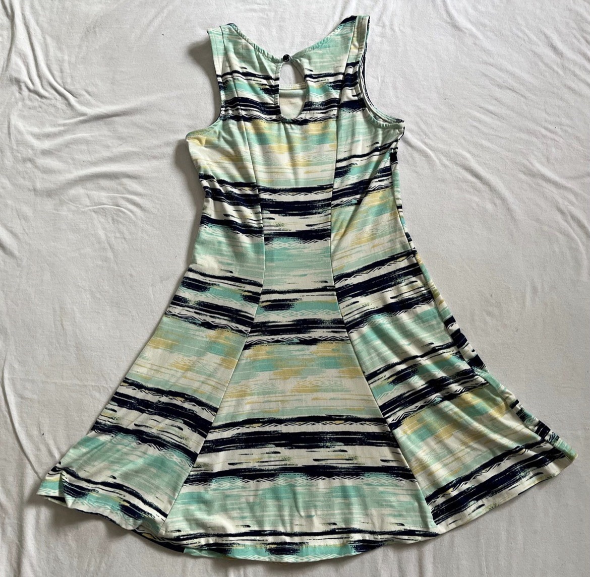 MUDD sleeveless fit and flare mini dress, Juniors Small/teal, Blue, Beige,white