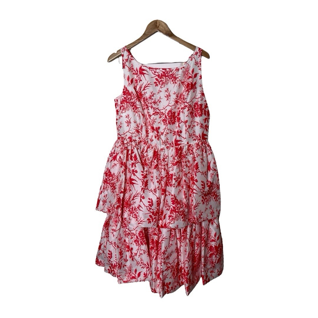 J. Peterman French Toile Floral Print Sleeveless Tiered Dress 14