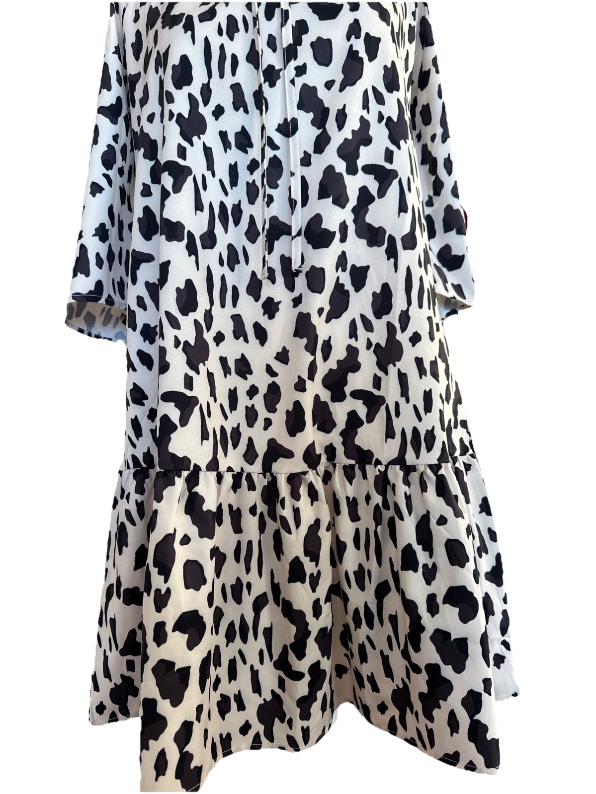 NWOTs Animal Print Cream & Black Bare Shoulder Dress Bottom Ruffle No Brand Sz M