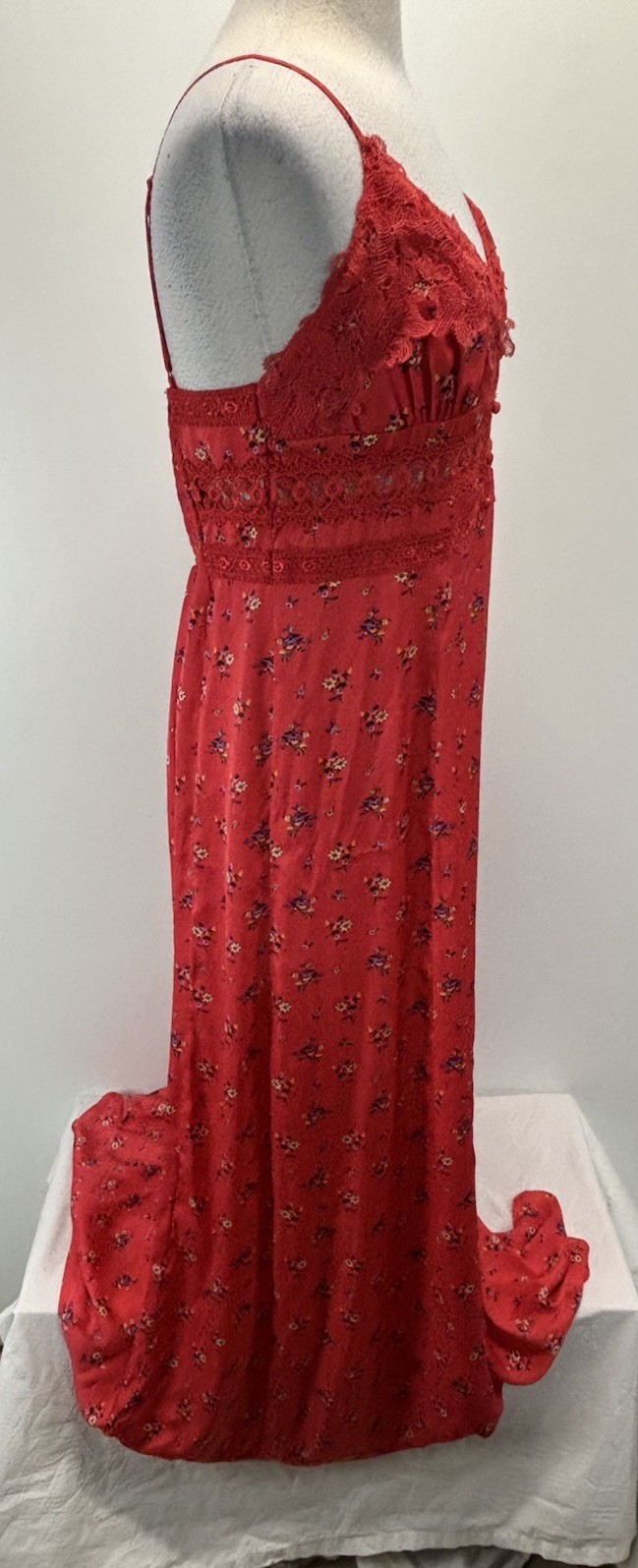 Free People Out and About slip Maxi Dress Womens XL Red Floral slit Boho Flowy