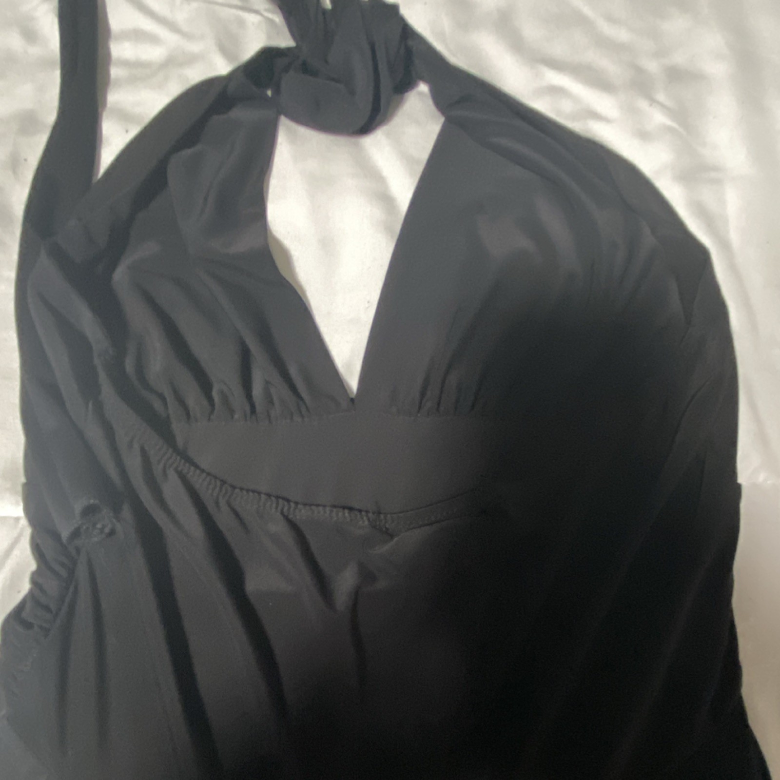 Sobeau Black Halter Ruched Stretch Nylon Dress for Women