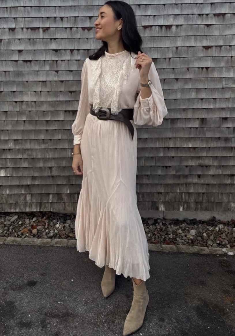 ZARA NEW WOMAN BELTED LACE MIDI DRESS RUFFLE MID ECRU Size L ReF: 5029/198/715