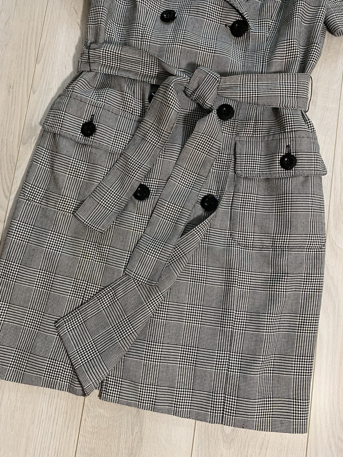 Spenser Jeremy Gray Houndstooth Vintage Waist Tie Belt Trench Wrap Dress Sz 6