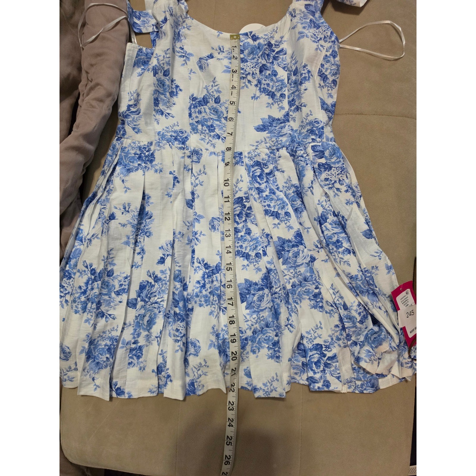 En Creme Blue White Floral Tie Shoulder Mini Dress Romper ERU61988GK Small NWT