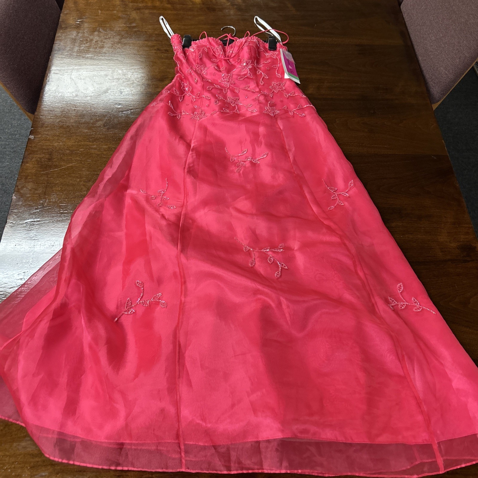 Morgan & Co Watermelon Pink Prom Homecoming Dress Ball Gown Size 9/10 New NWT