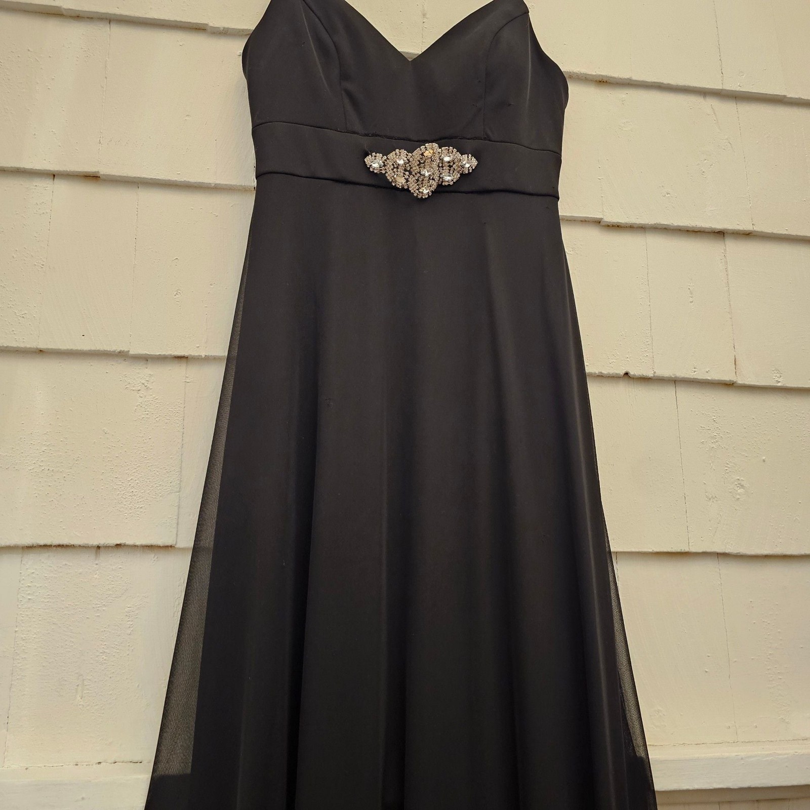 Cinderella Black Formal Gown Maxi Dress Rhinestone Empire Waist Spaghetti Strap