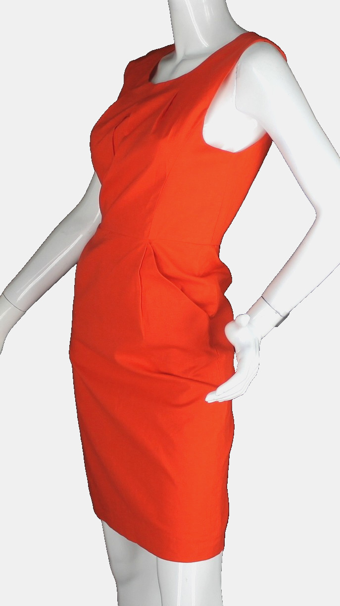 {PIM + LARKIN} Dress Orange Sz. M Sheath Pockets Lined Zip Linen Blend Summer