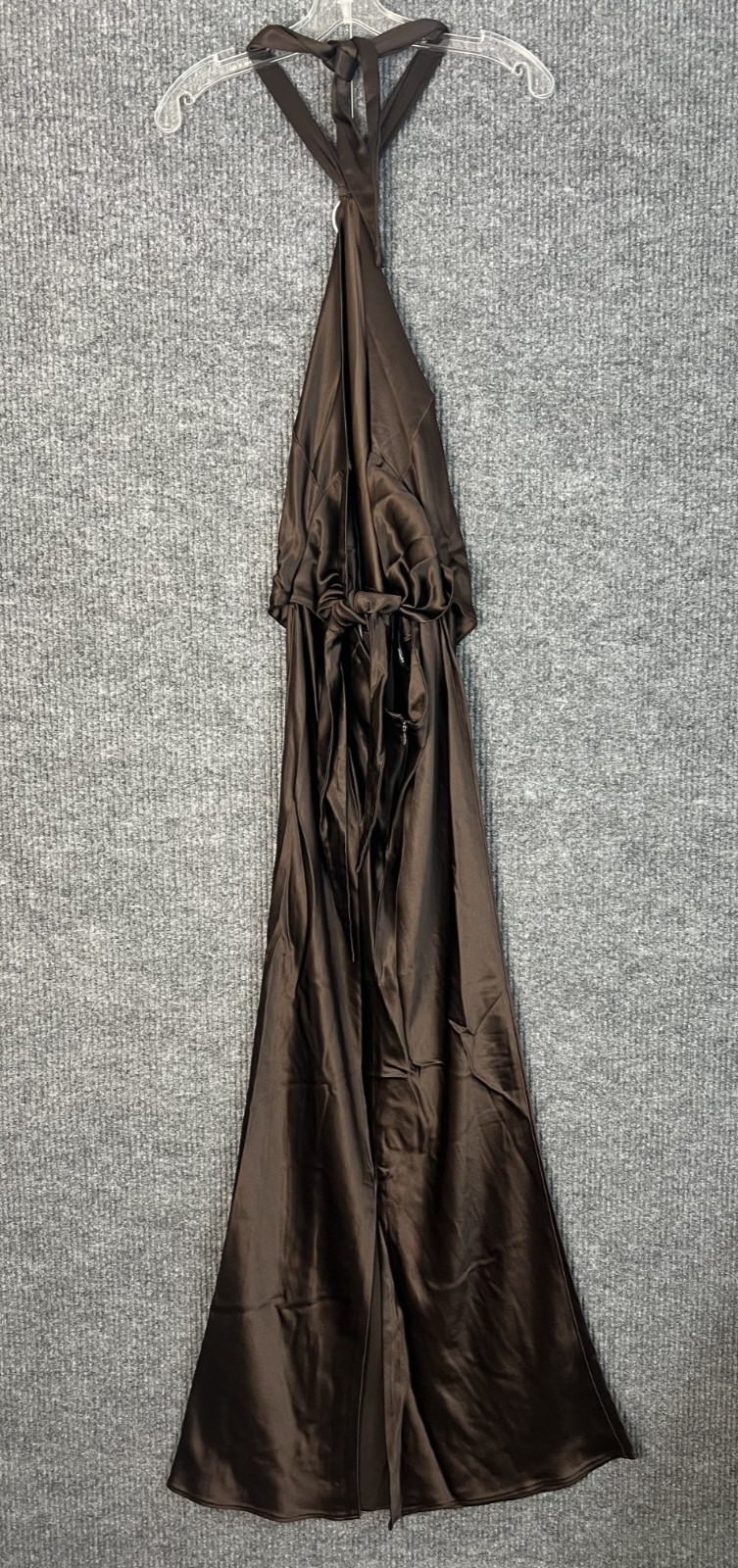Retrofete Ester Dress Size Large Brown Satin Scarf Tie Back Top Elegant